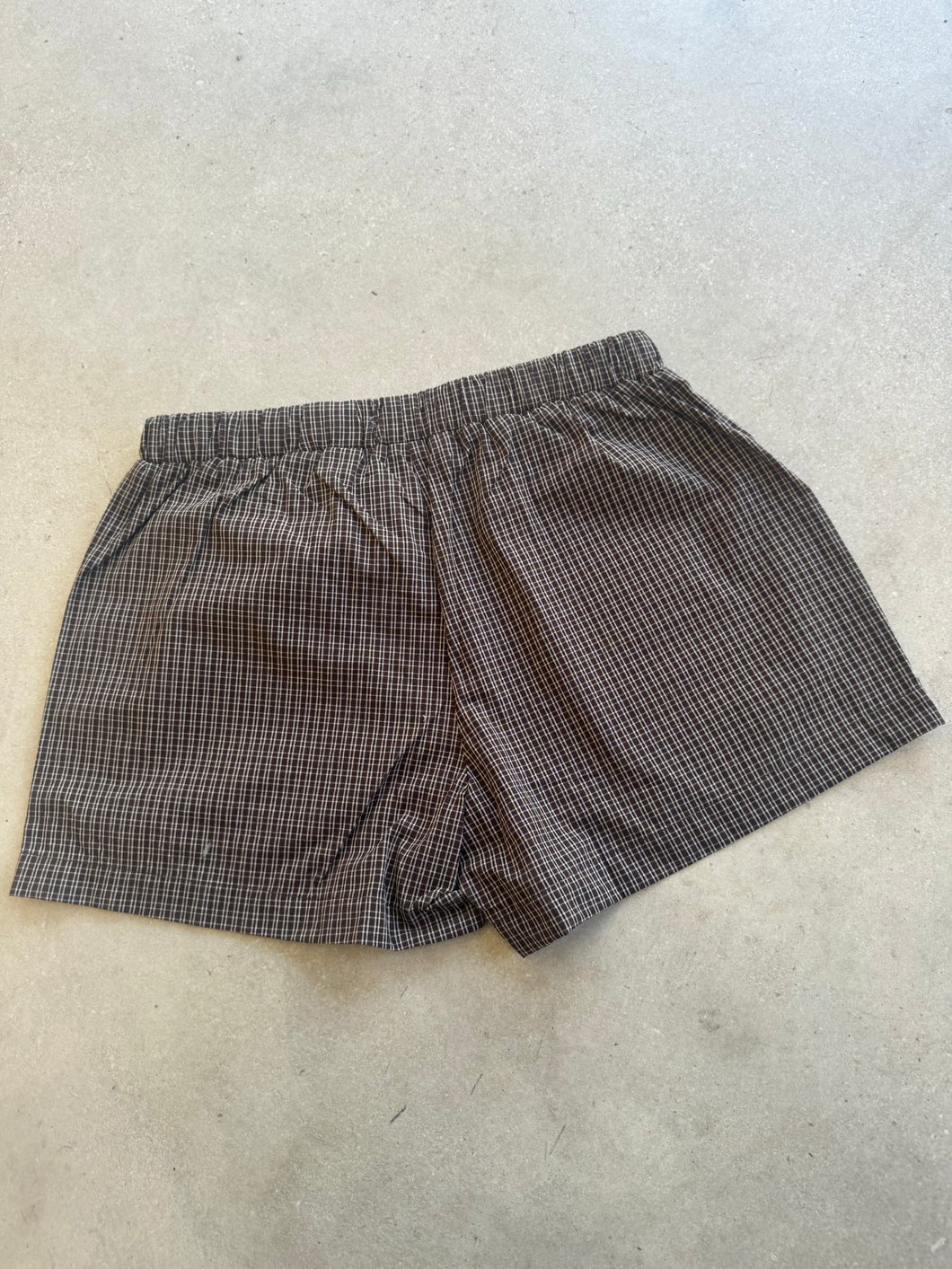 Brown plaid boxer shorts